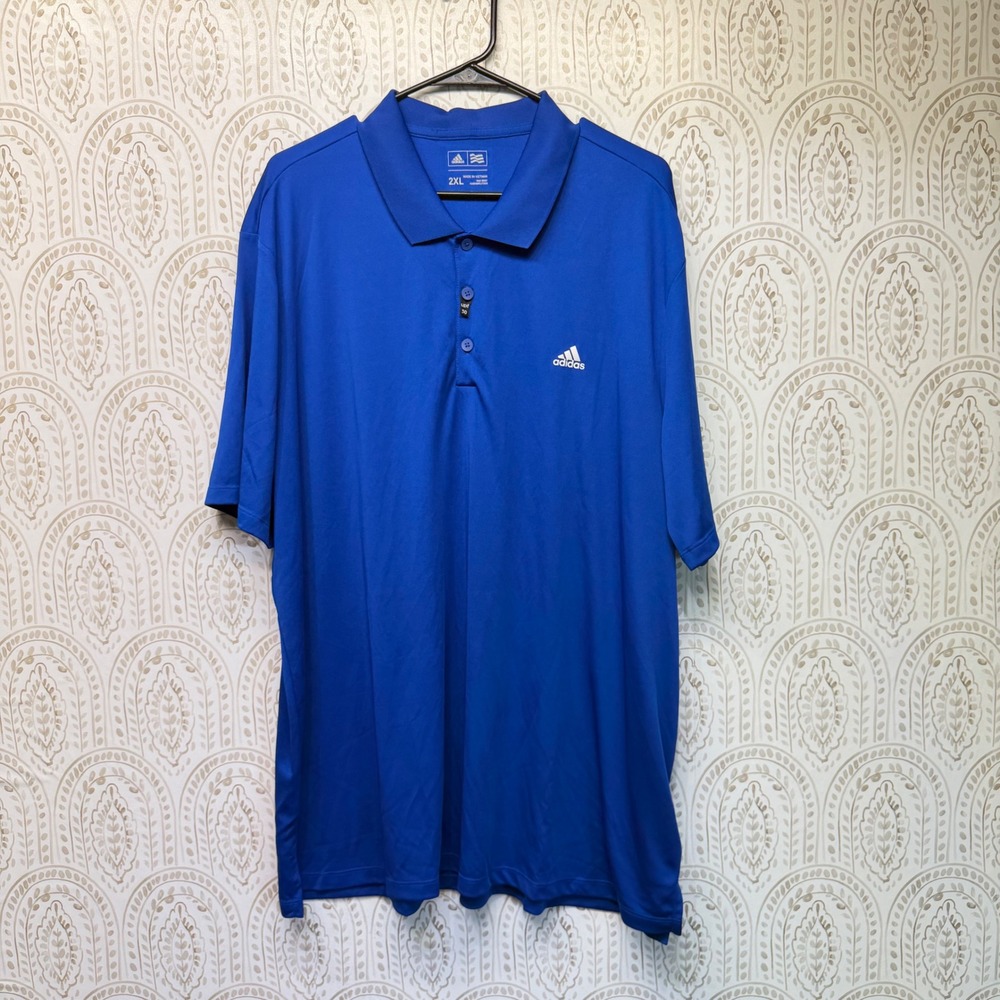 Adidas Polo Shirt Mens 2XL Blue Golf Performance Short Sleeve UPF 30 Logo